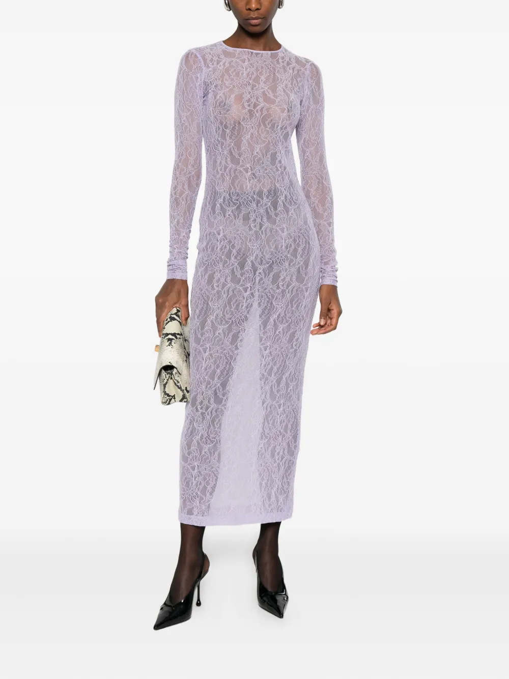Wardrobe.nyc Lace Long-sleeve Midi Dress In Purple
