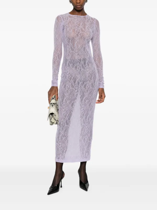 WARDROBE.NYC Lace Long-Sleeve Midi Dress - Purple