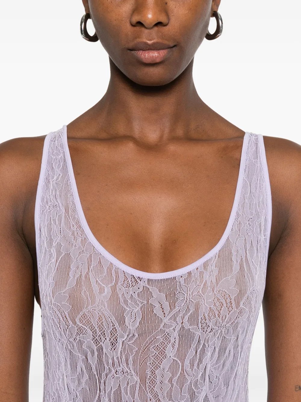 Wardrobe.nyc Lace Tank Bodysuit In Purple