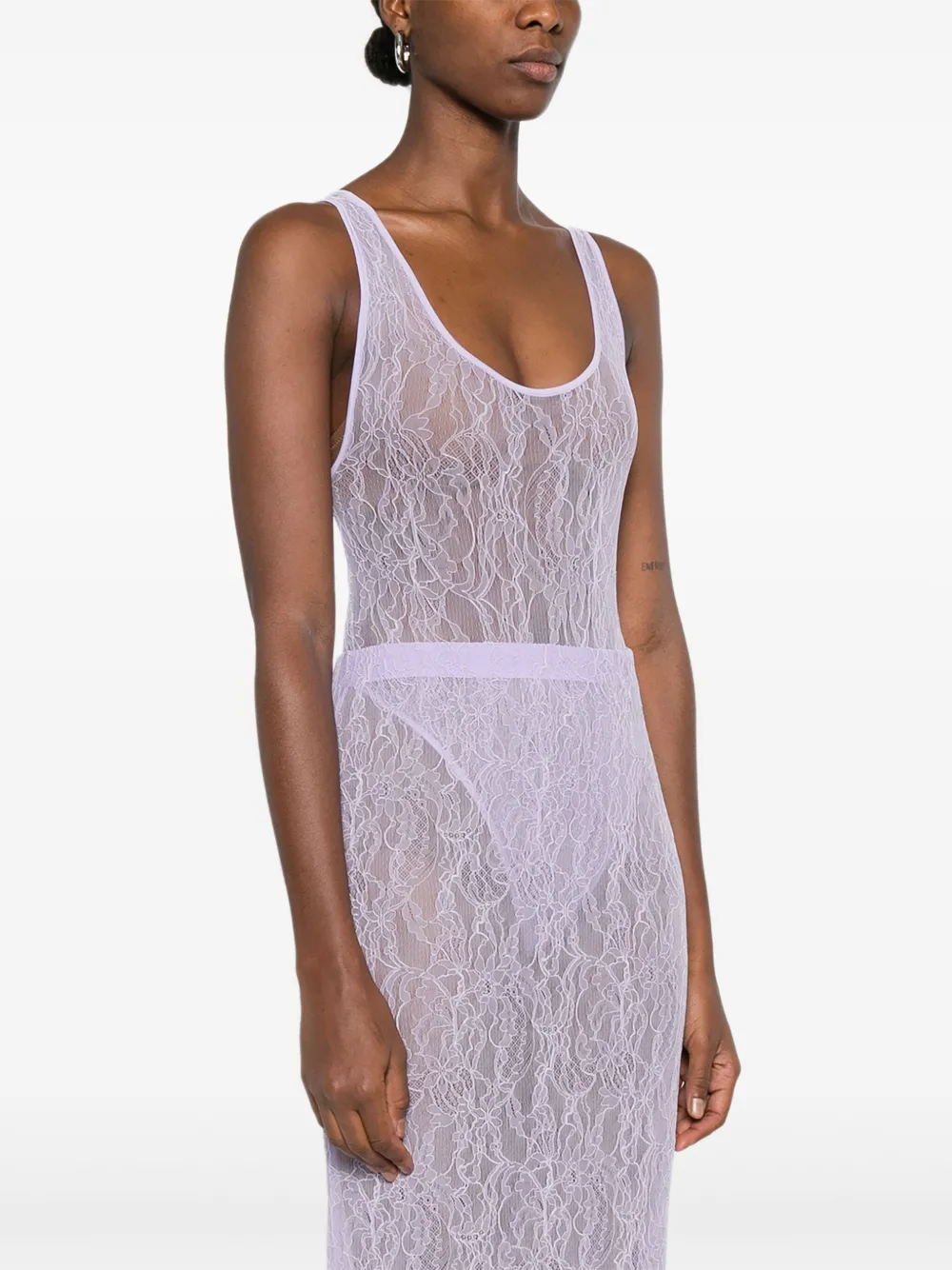 Wardrobe.nyc Lace Tank Bodysuit In Purple