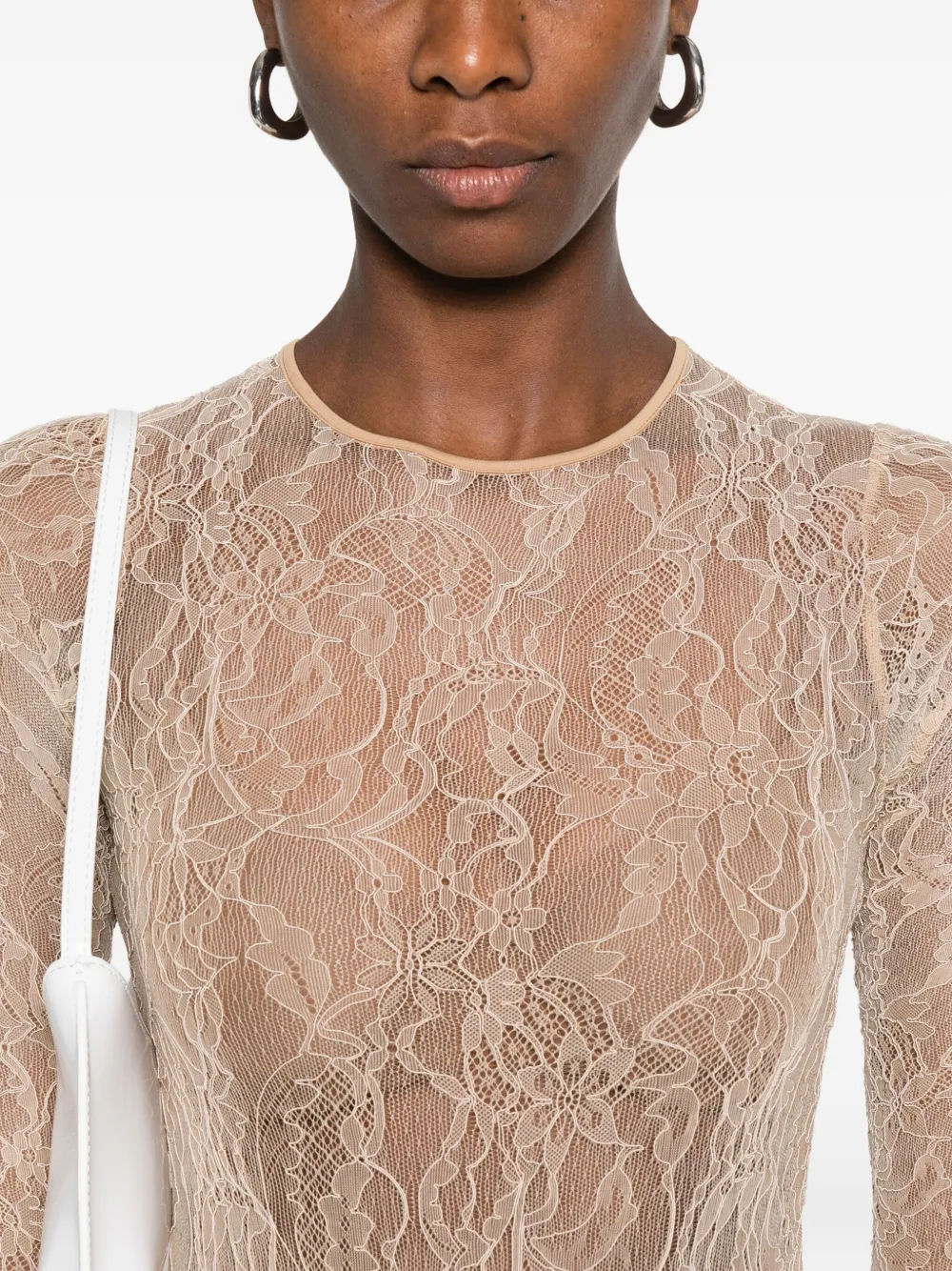 WARDROBE.NYC Body met lange mouwen en kant Beige