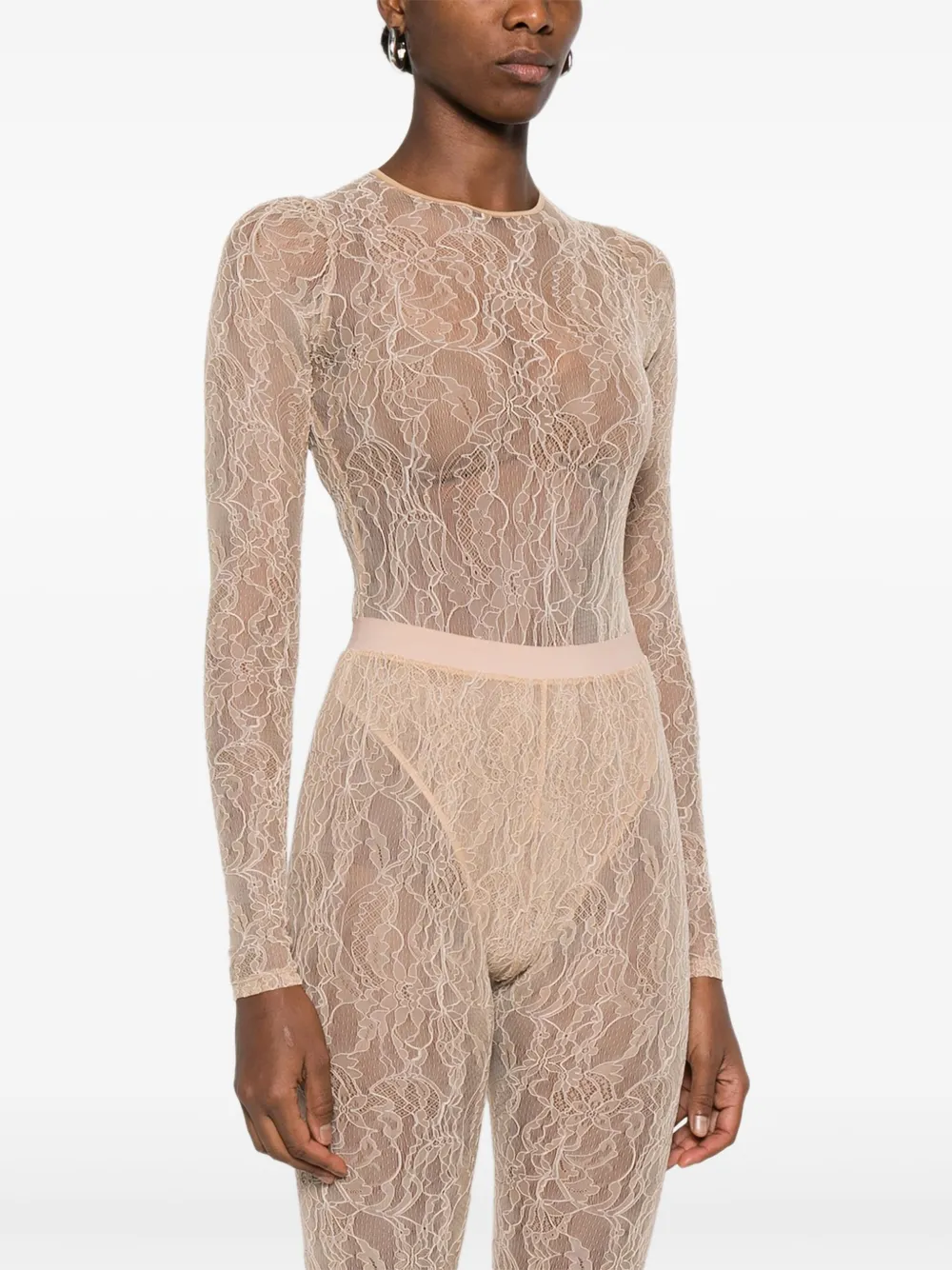 WARDROBE.NYC Body met lange mouwen en kant Beige
