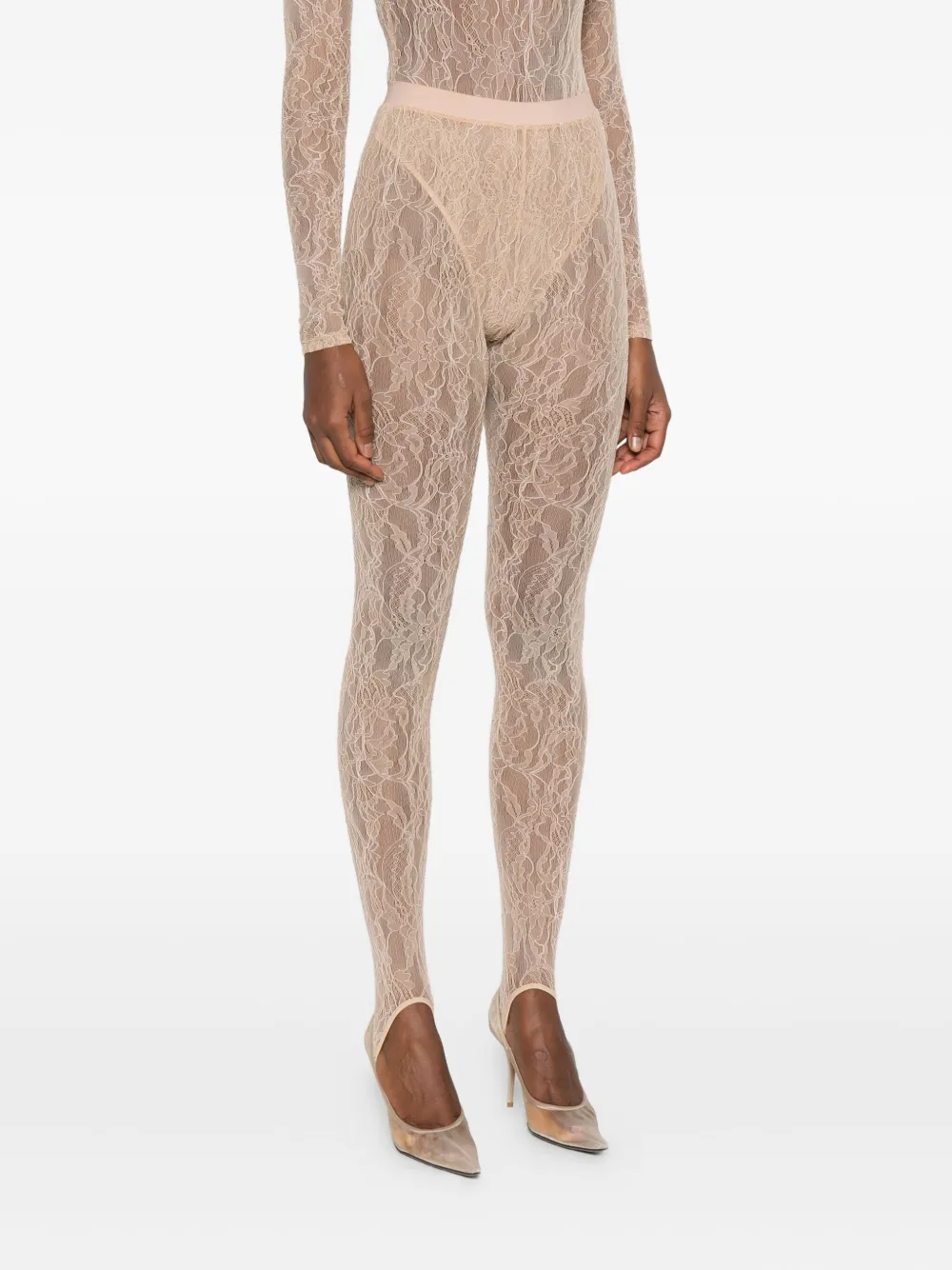 Wardrobe.nyc Lace Stirrup Leggings In Brown