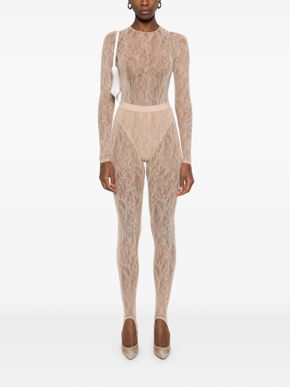WARDROBE.NYC lace stirrup leggings - Beige