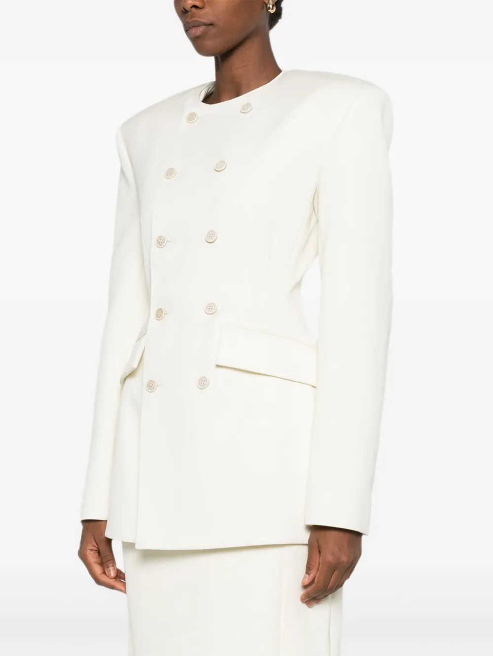 Wardrobe.nyc X Rhw Double-breasted Wool-blend Mini Blazer Dress In White
