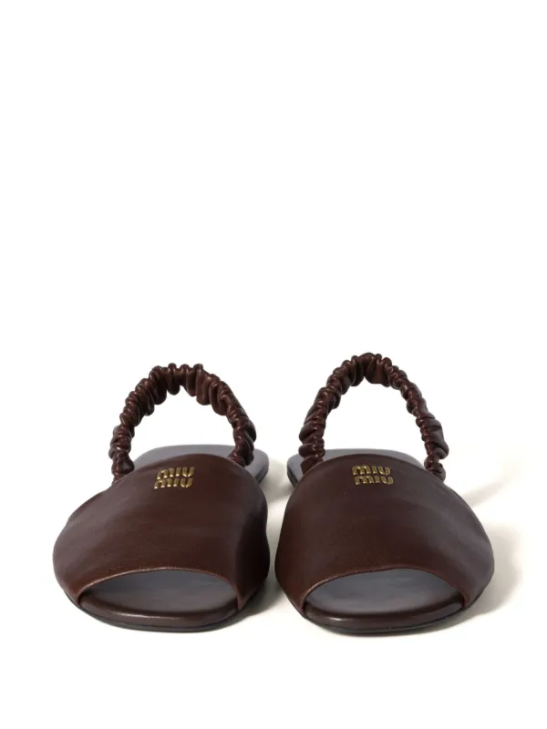 Miu Miu Ruches Slingback Sandals | Brown | FARFETCH