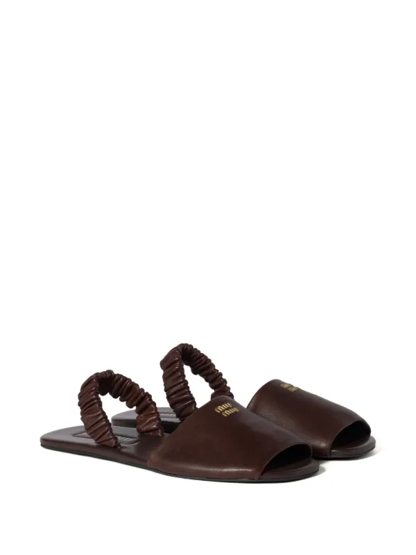 サンダル・ミュール MIU MIU LOGO RUCHES SANDALS Miu Miu Ruches Nappa Leather Fisherman Sandals | Saks Fifth