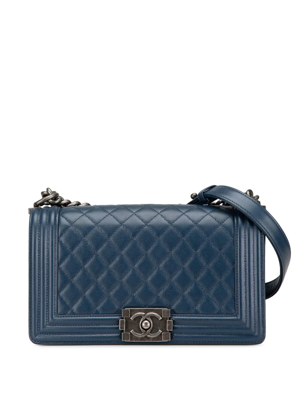 CHANEL Pre-Owned 2018 ミディアム キャビア ボーイ フラップ ショルダーバッグ - ブルー CHANEL Pre-Owned 2018 ミディアム キャビア ボーイ フラップ ショルダーバッグ - ブルー