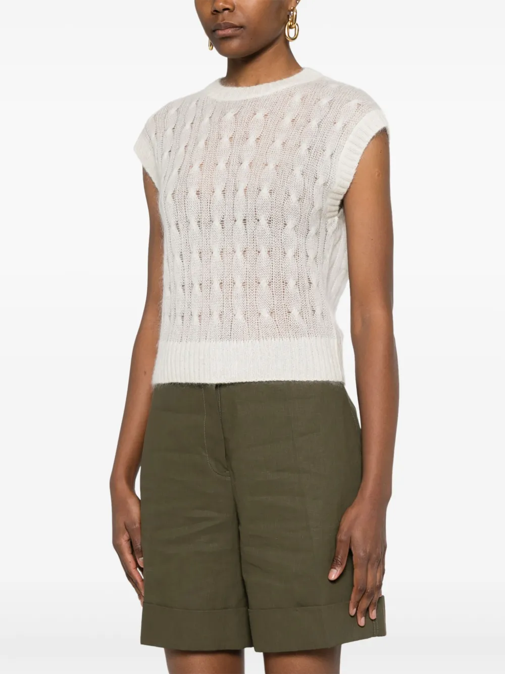 Brunello Cucinelli Kabelgebreide spencer Wit