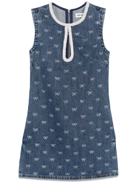 Self-Portrait crystal-bow denim mini dress