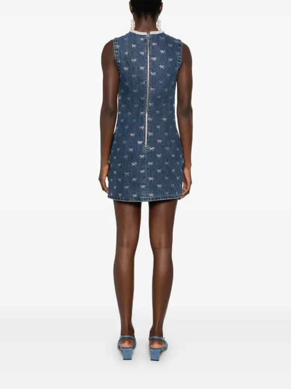 Self-Portrait crystal-bow Denim Mini Dress | Blue | FARFETCH OM
