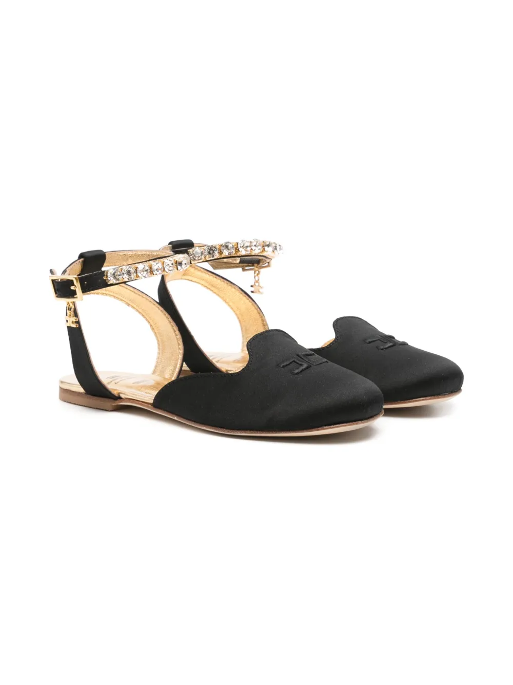 Elisabetta Franchi La Mia Bambina rhinestone-embellished ballet flats Black