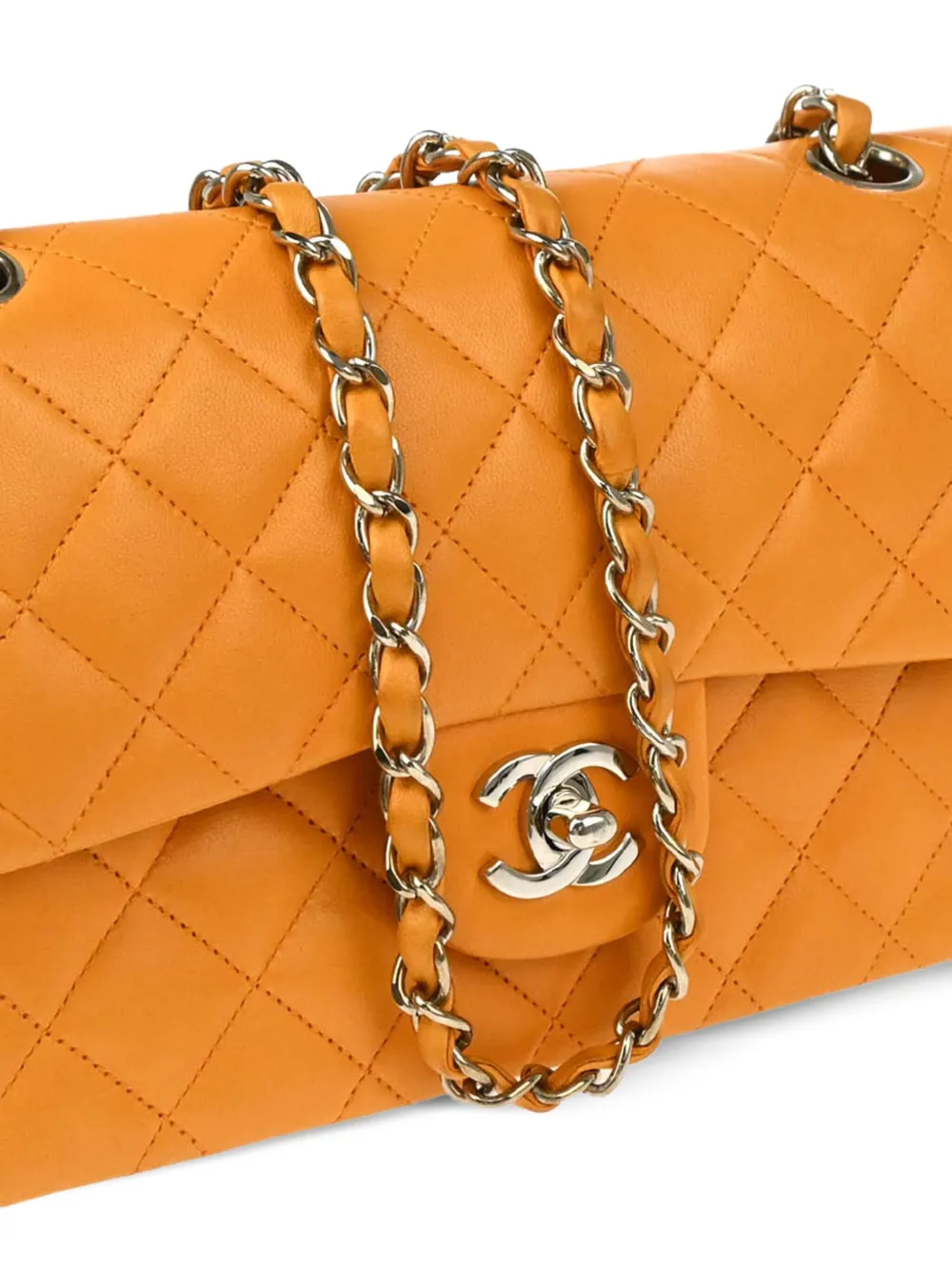 Pre-owned Chanel 1998 Small Double Flap Shoulder Bag In Orange