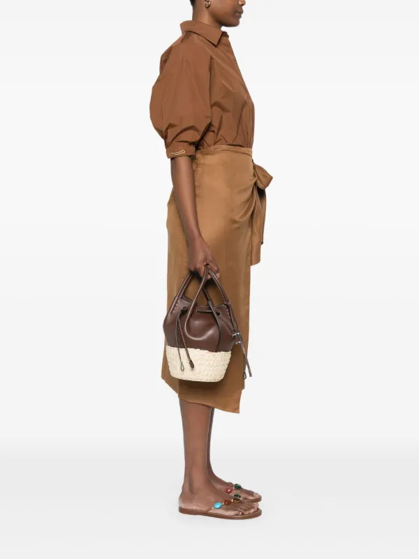 TOD’S ストローバケットバッグ Tod's ストロー レザー バケットバッグ ミニ | ブラウン