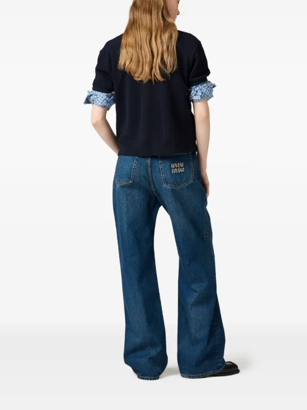 デニム・ジーパン MIU MIU MIU MIU LOGO JEANS Miu Miu logo-embroidered wide-leg Jeans | Blue | FARFETCH