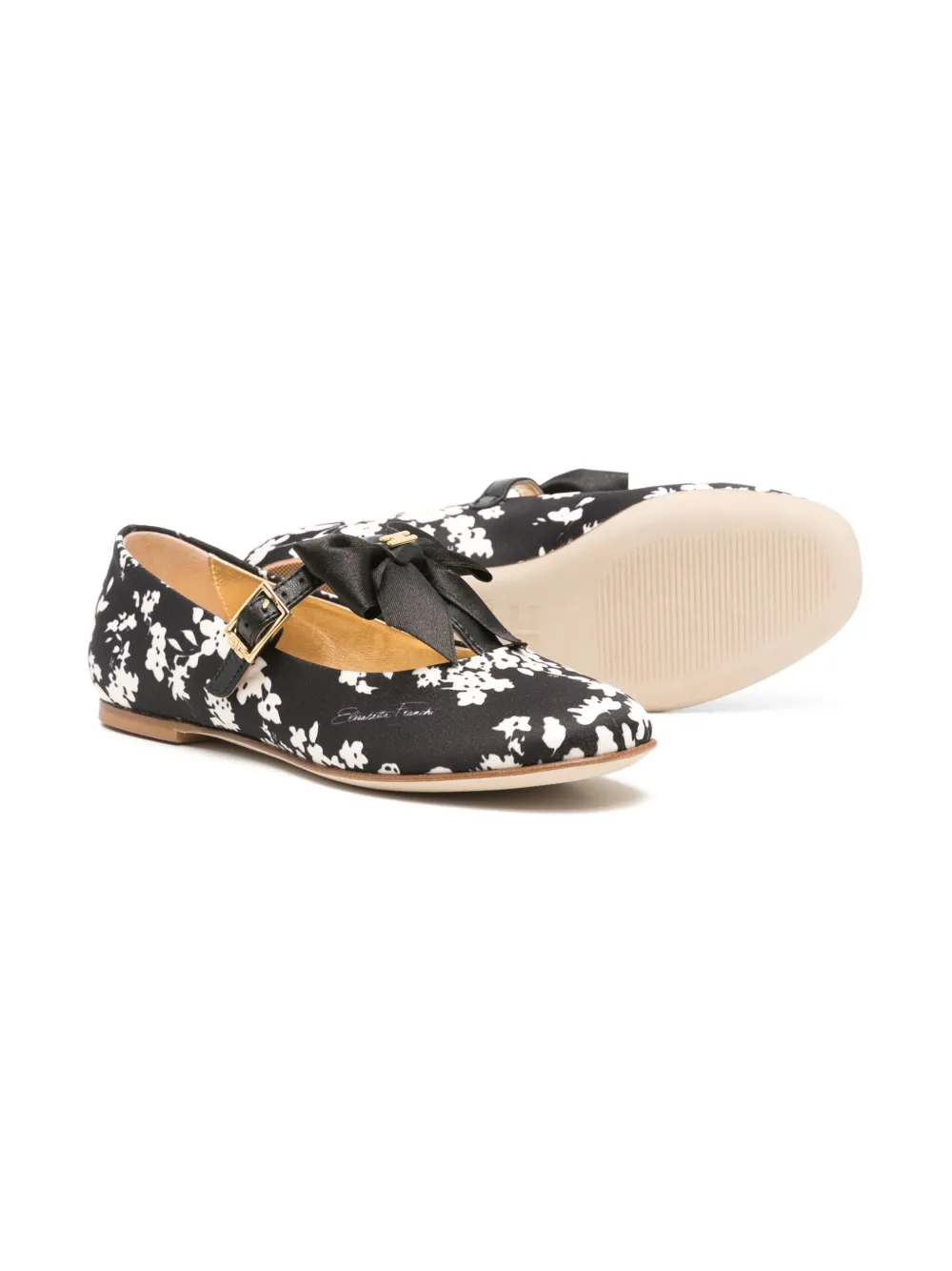 Elisabetta Franchi La Mia Bambina floral-print ballet flats Black