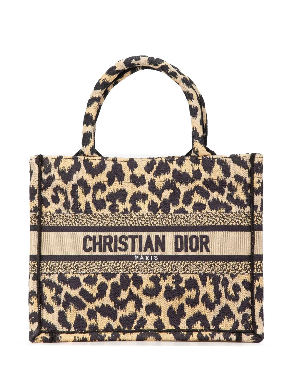 2022 Mizza Small Embroidered Canvas Leopard Book tote bag