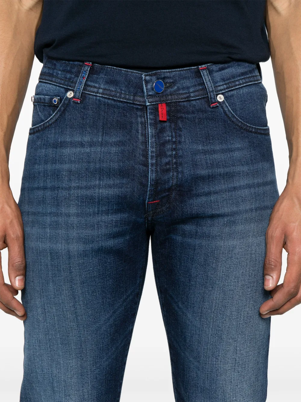 Shop Kiton Mid-wash Jeans In Blue