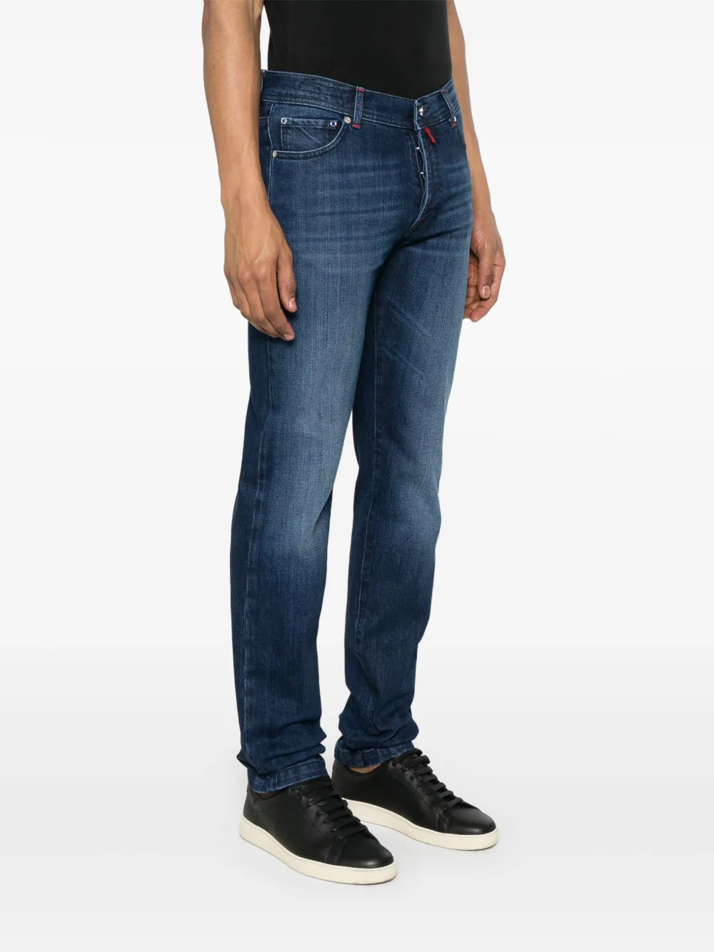 Shop Kiton Mid-wash Jeans In Blue
