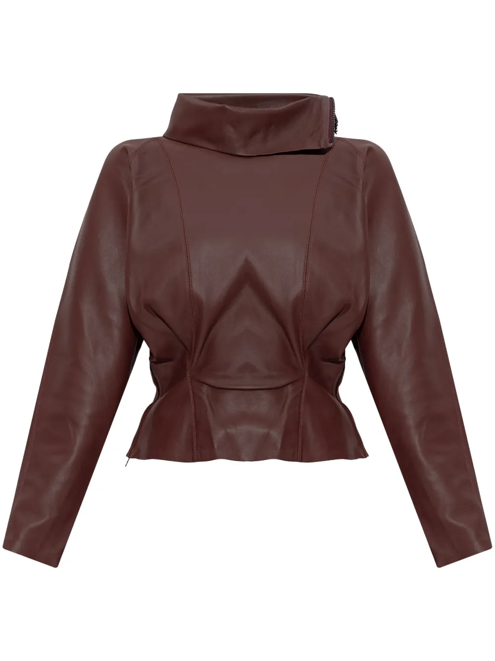 Victoria Beckham ペプラム レザートップ - ブラウン Victoria Beckham ペプラム レザートップ - ブラウン