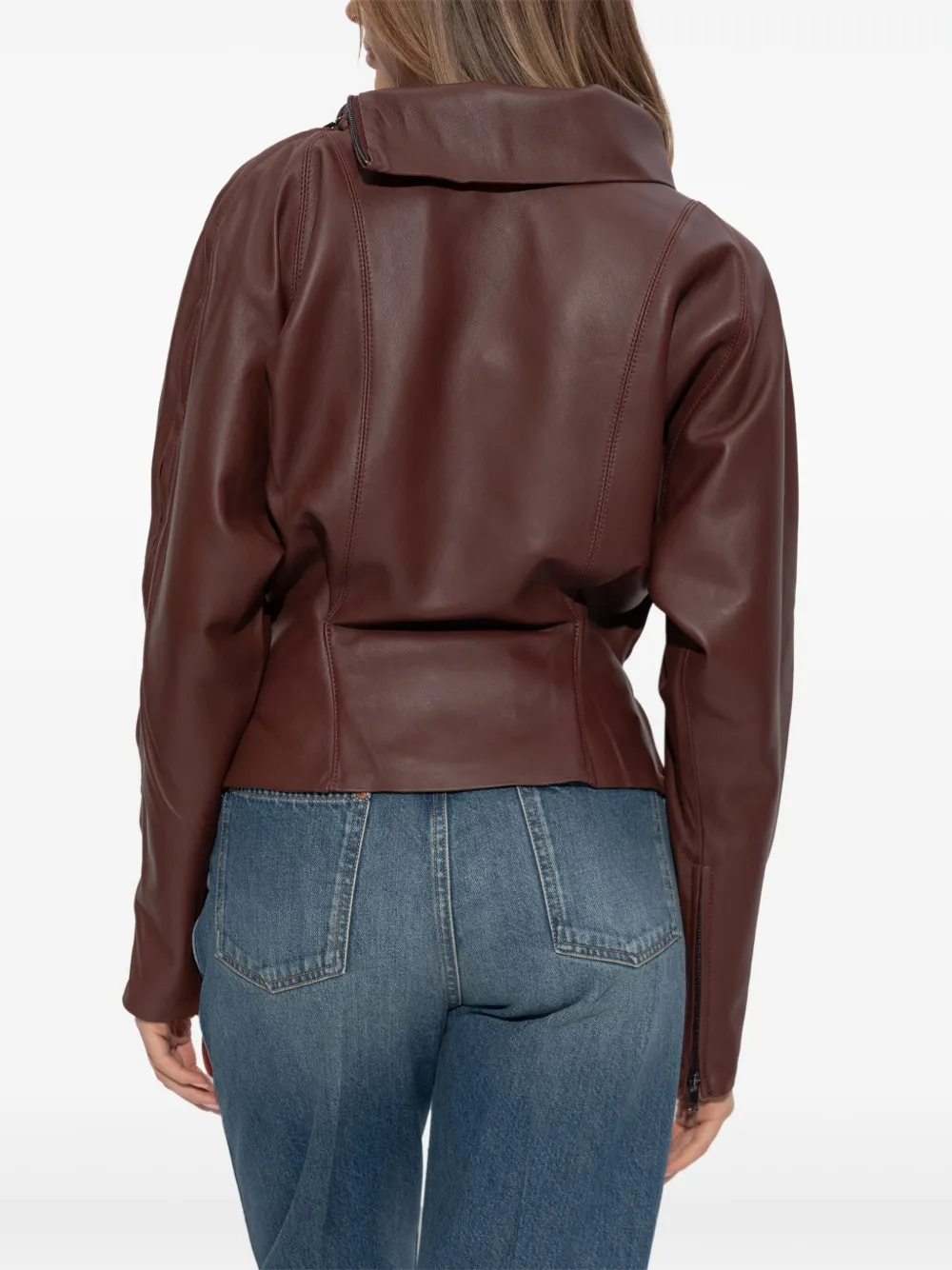 Victoria Beckham Leren top met peplum Bruin