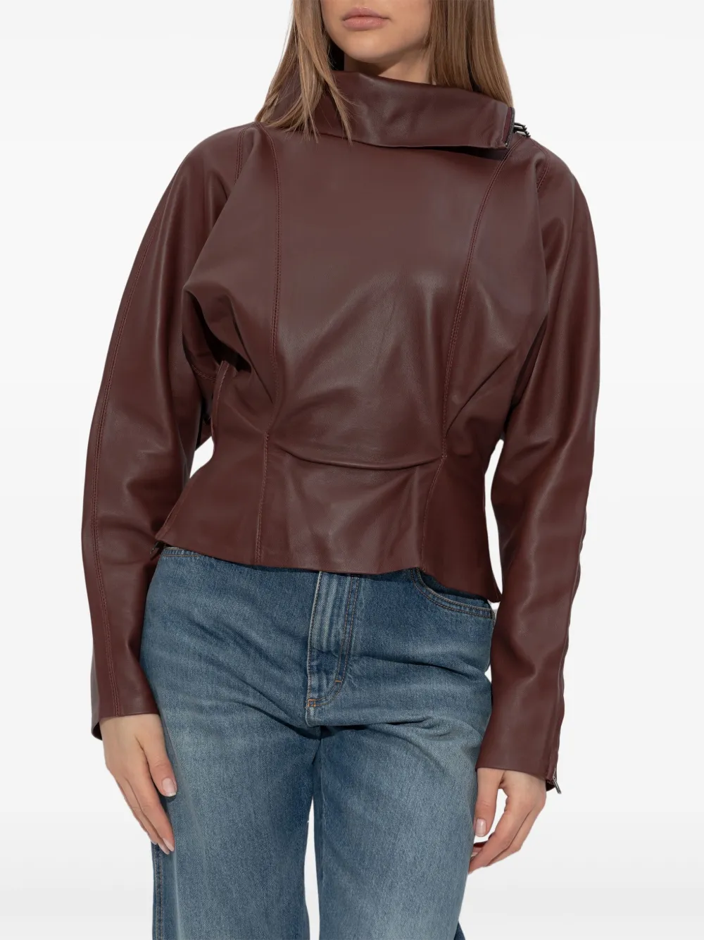 Victoria Beckham Leren top met peplum Bruin