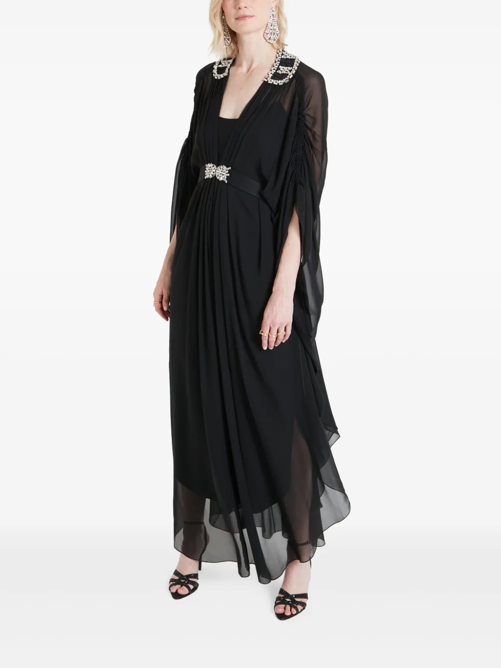 Temperley London Jurk met capemouwen en kralen - Zwart