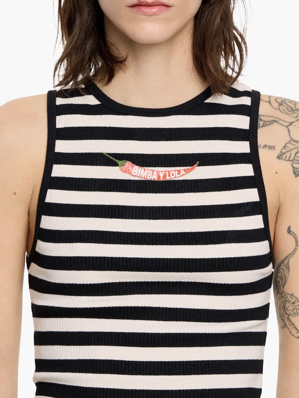 BIMBA Y LOLA STRIPED RIBBED TANK TOP