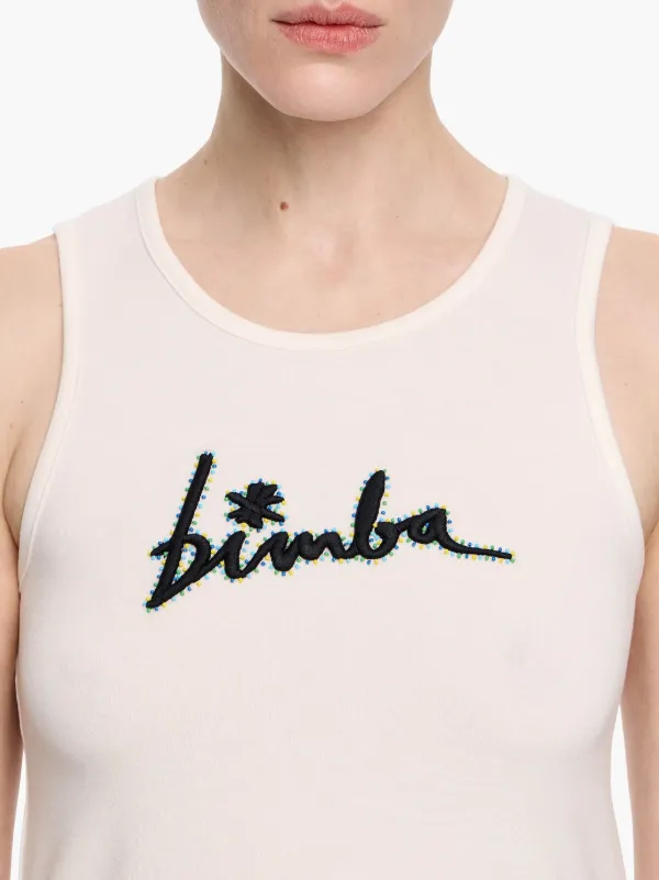 Bimba y Lola Camiseta Con Logo Bordado Con Mostacillas Neutro