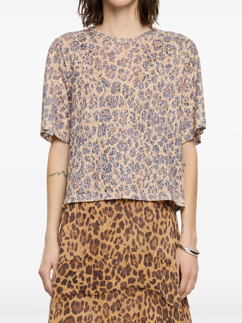 BIMBA Y LOLA LEOPARD-PRINT SHORT-SLEEVE TOP