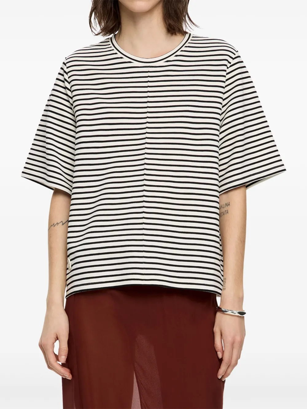 Bimba y Lola Gestreept boxy T-shirt Zwart