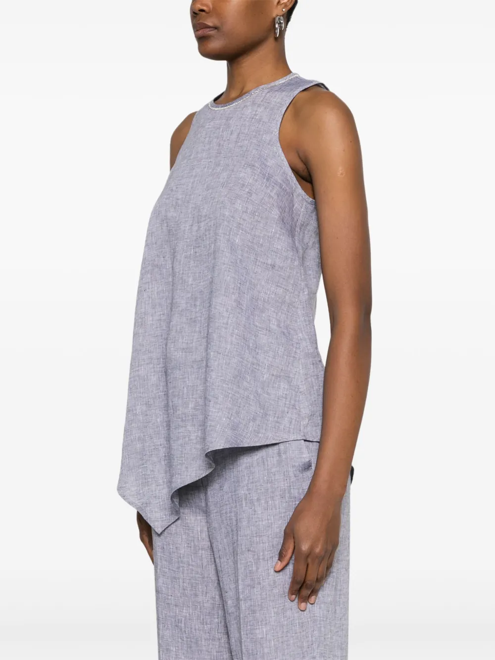 Shop Peserico Linen Asymmetrical Top In Grey