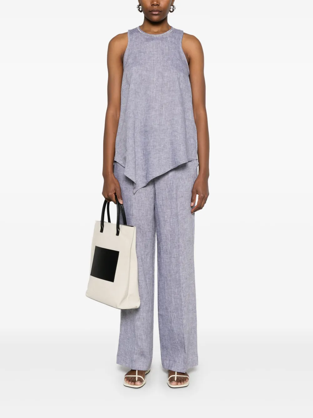 Shop Peserico Linen Asymmetrical Top In Grey
