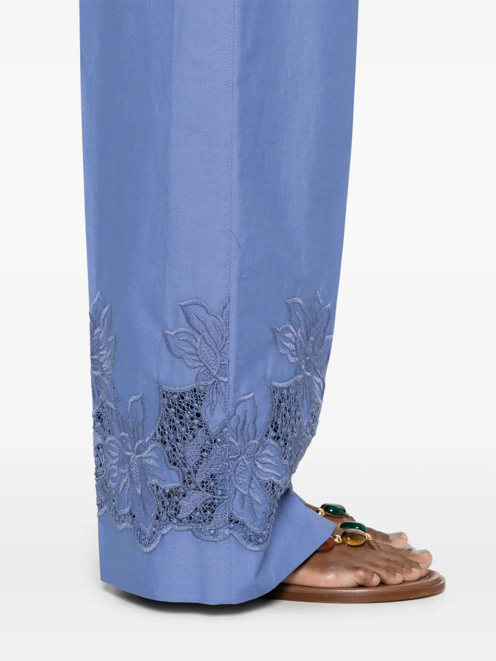 Shop P.a.r.o.s.h Floral-embroidery Trousers In Blue