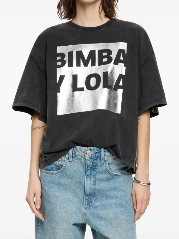 Bimba y Lola Graphic Print Oversized T-shirt Black FARFETCH IN