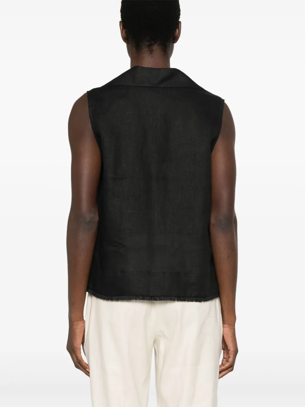 Shop Seventy Sleeveless Linen Top In Black