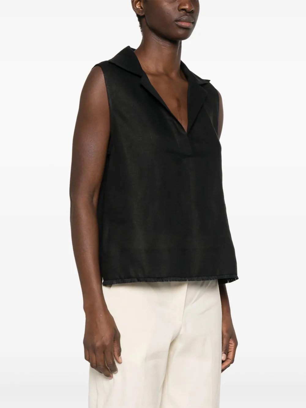 Shop Seventy Sleeveless Linen Top In Black
