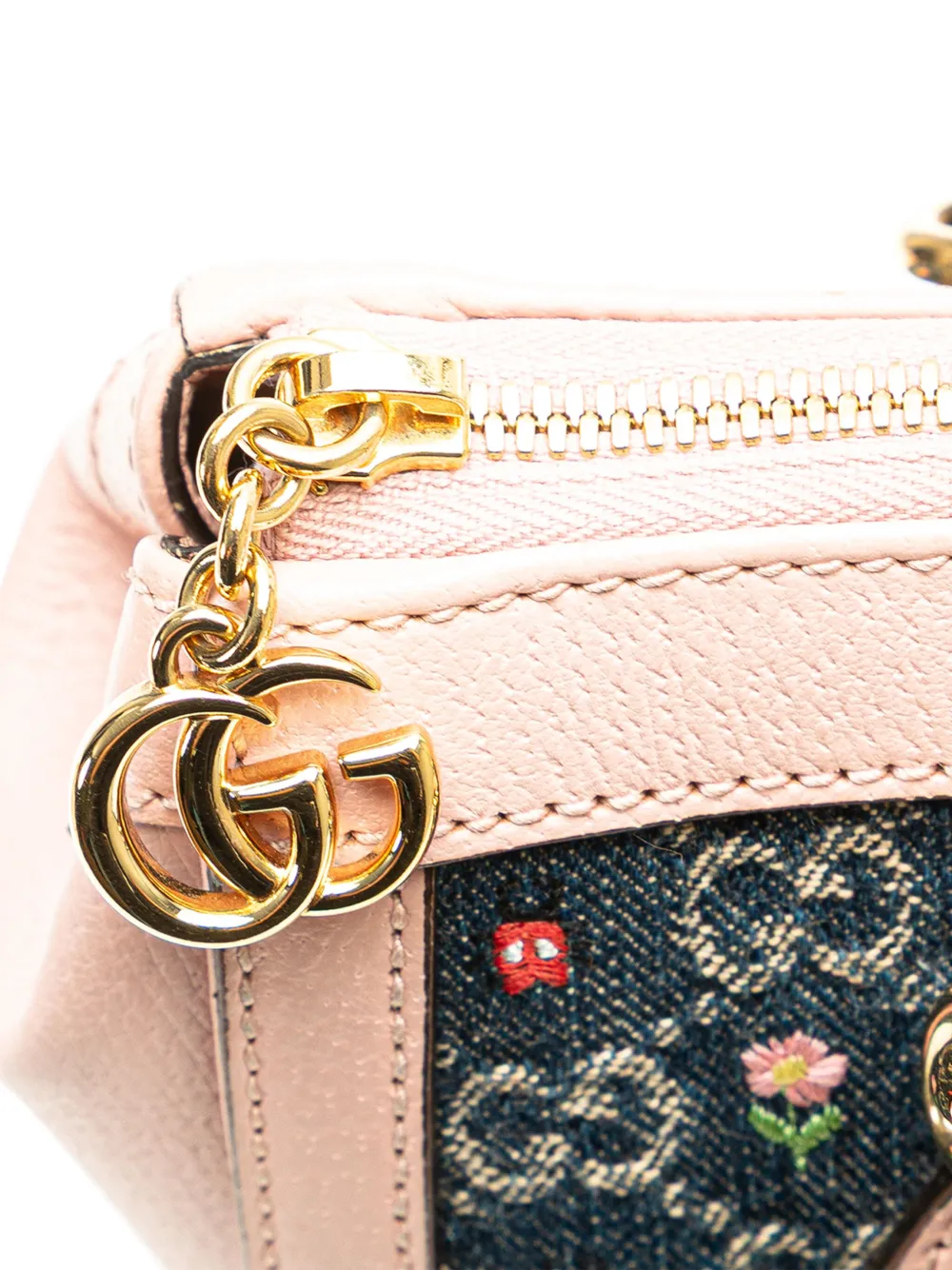 Pre-owned Gucci 2016-2025 Small Gg Denim Embroidery Ophidia Satchel In Blue