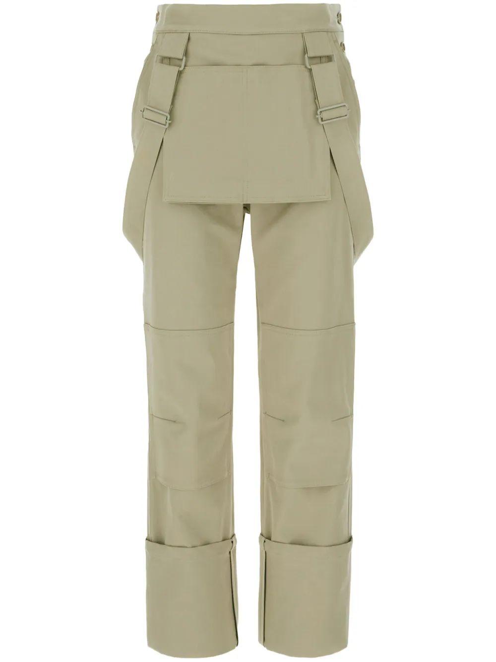 Max Mara Stretch Cotton Pants With Button Detailing And Cuffed Hem In 绿色