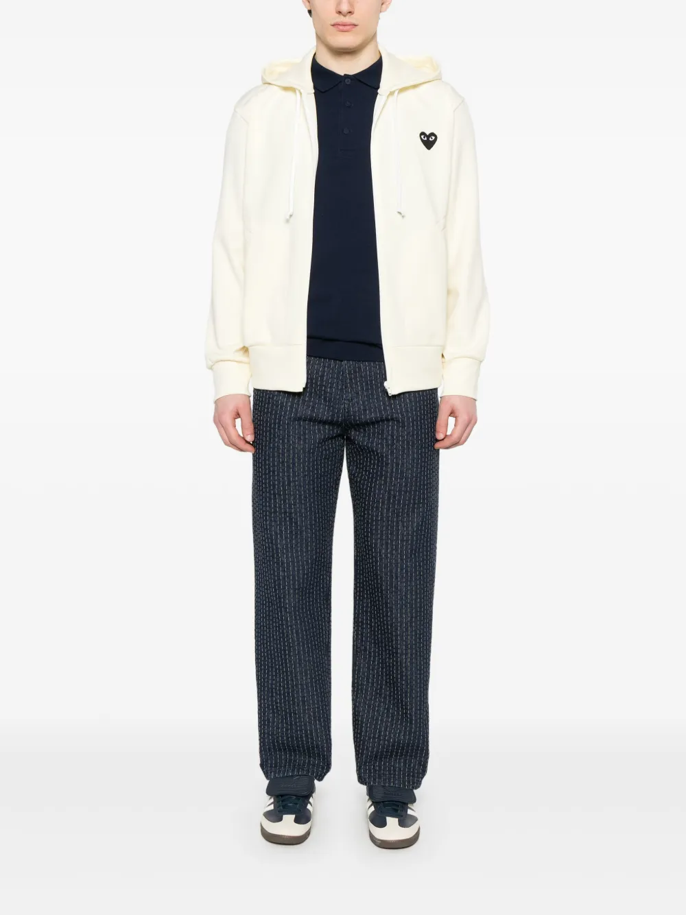 Shop Comme Des Garçons Play Large Heart-print Zip-up Hoodie In Neutrals