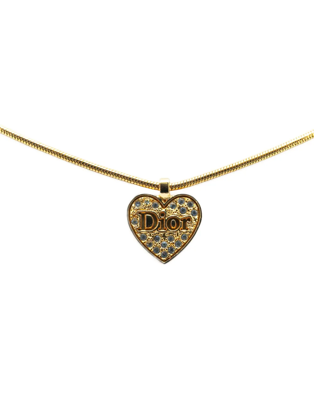 20th Century Gold Plated Logo Rhinestones Heart Pendant Necklace costume necklace