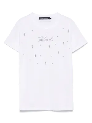 売れ筋商品|||カールラガーフェルド カットソー トップス レディース Women's Embellished Bib Shirt White レディース Tシャツ | KARL LAGERFELD