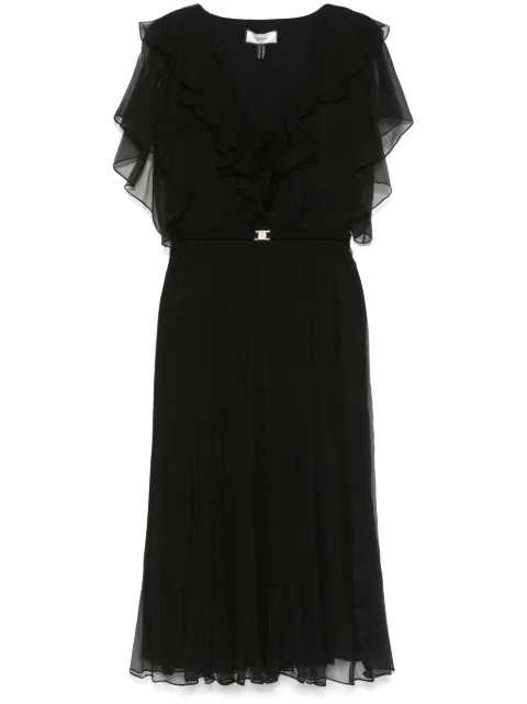 NISSA floral-appliqué silk midi dress