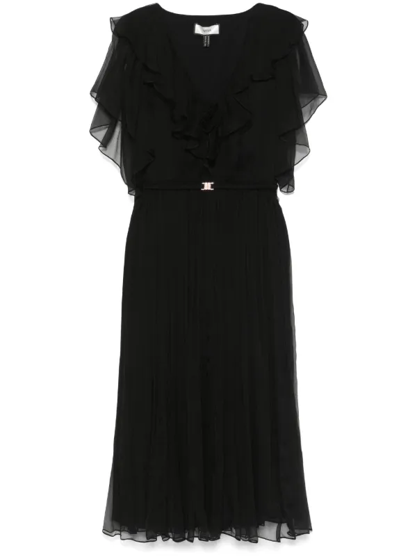 NISSA floral-appliqu Silk Midi Dress | Black | FARFETCH