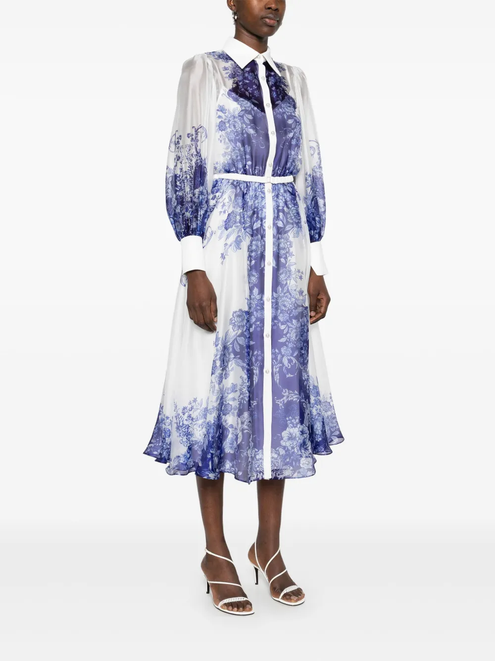 NISSA Organza midi-jurk met print Wit