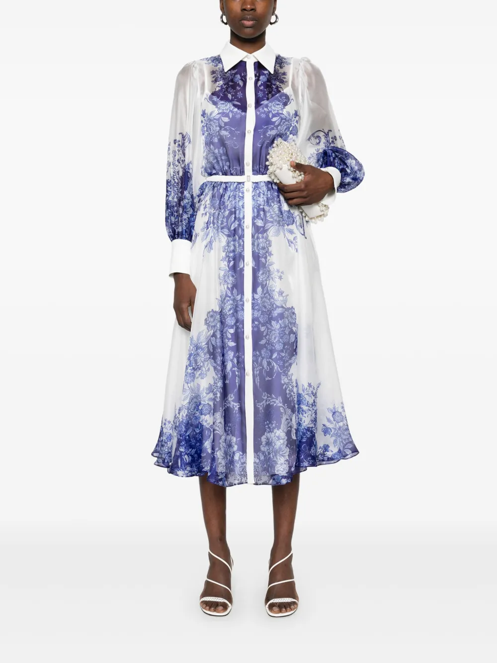 NISSA Organza midi-jurk met print - Wit
