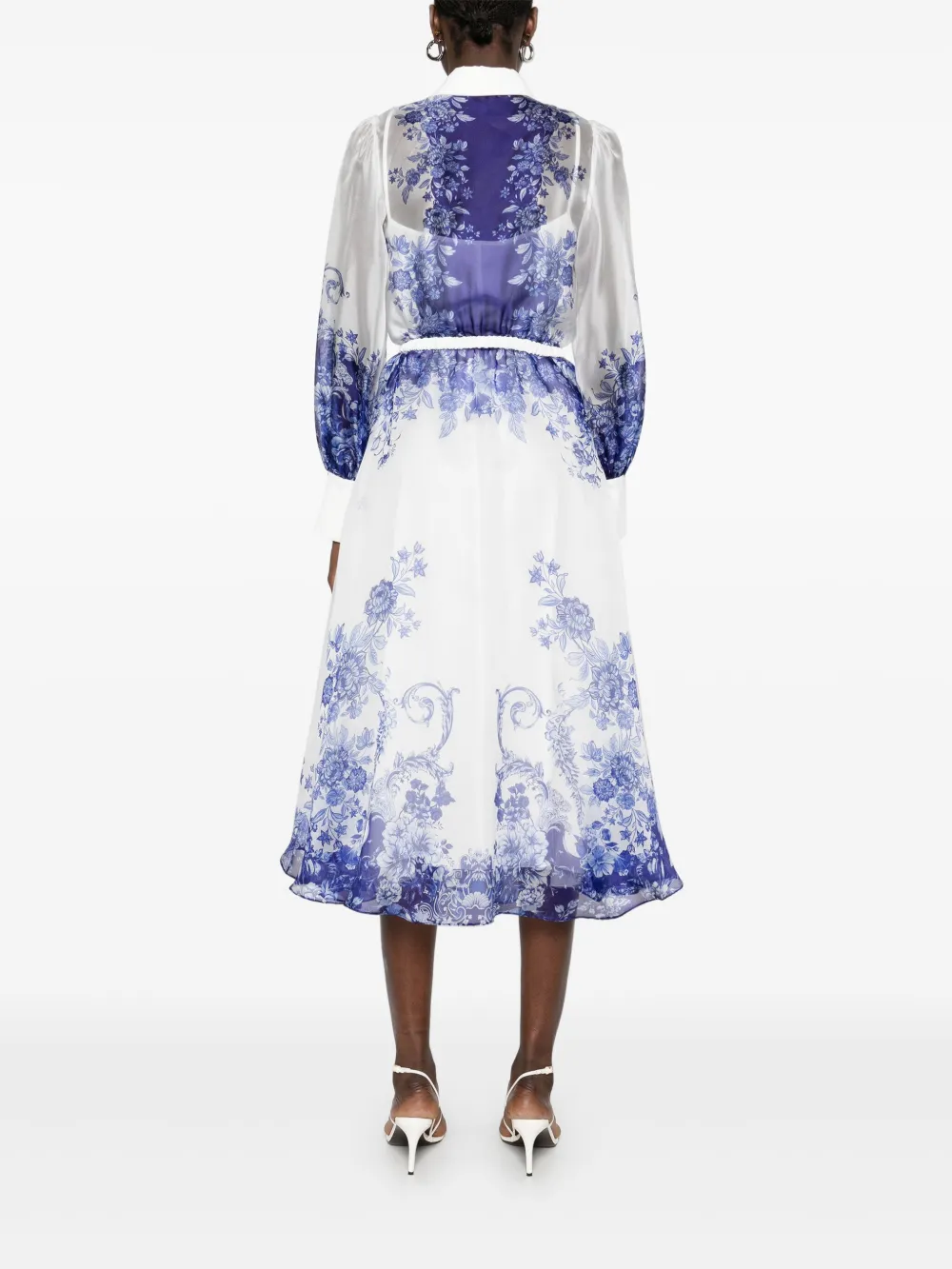 NISSA Organza midi-jurk met print Wit