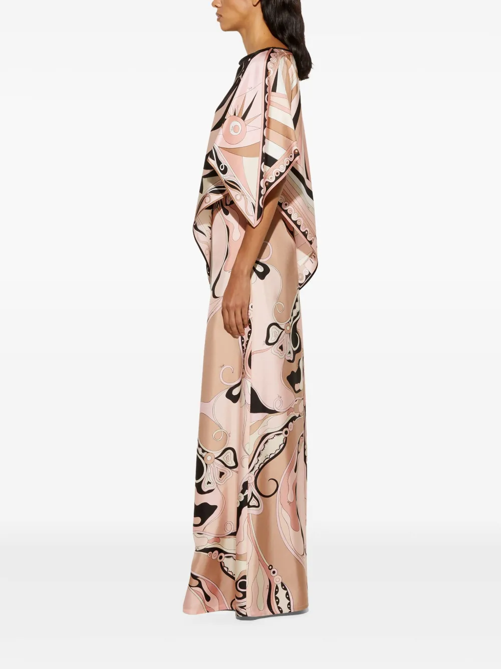 Emilio Pucci Orchidee-print Silk Twill Wide-leg Pants In Nude