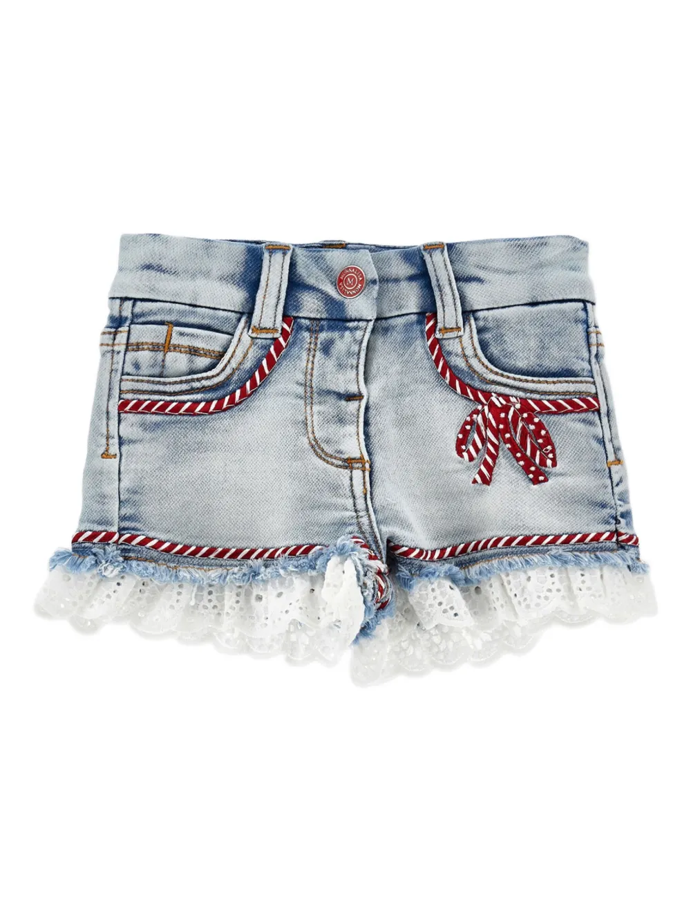 Monnalisa Spijkershorts met kanten afwerking Blauw