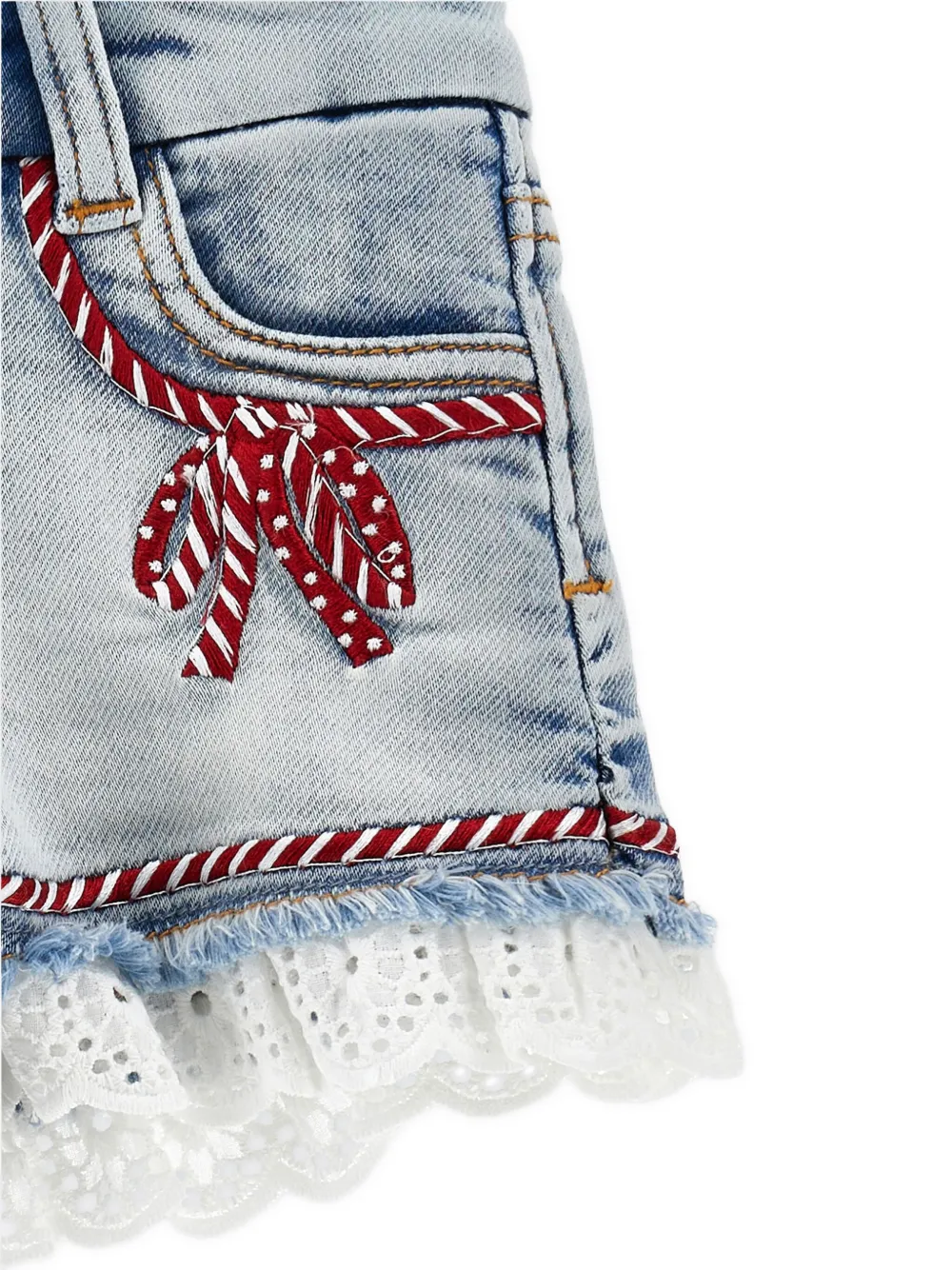 Monnalisa Spijkershorts met kanten afwerking Blauw